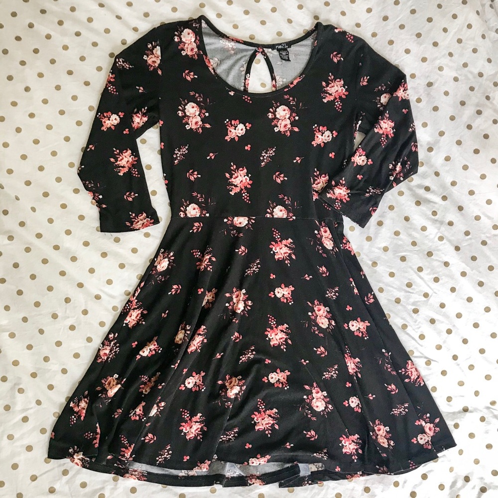 3/4 Sleeve Floral Skater Dress